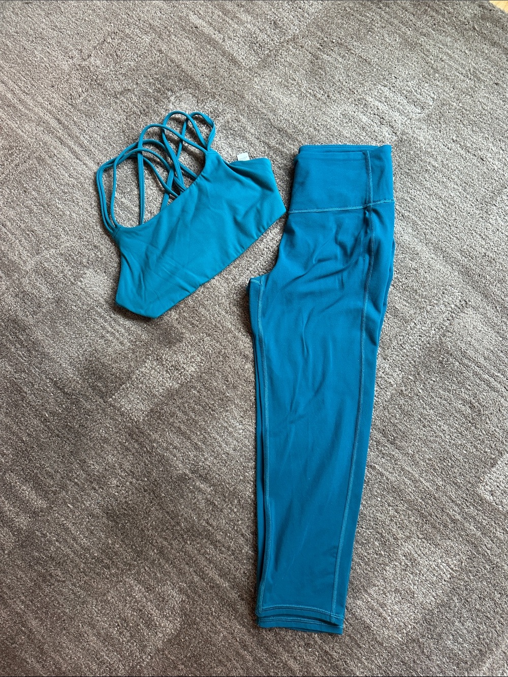 Athleta Teal Blue High-Rise Performance Leggings and Sports Bra
